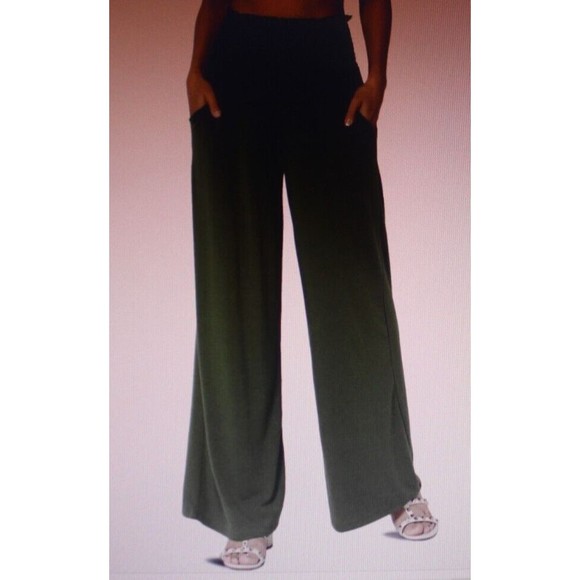 TheMogan High Rise Smocked Elastic Waistband Pull Up Wide Leg Lounge Pants Sz 3X - Picture 1 of 11